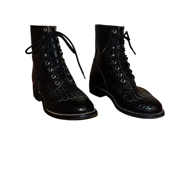 Vintage Women’s Justin Diamond J Black Bullhide lacer shoes. - Picture 2 of 7